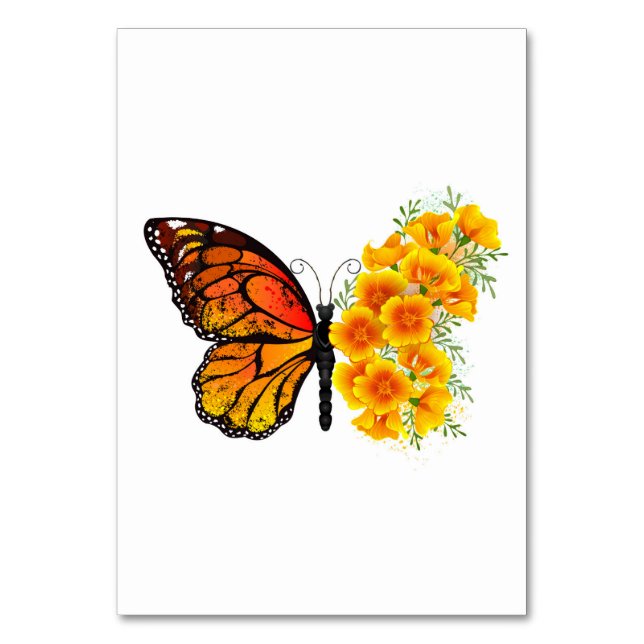Blume Butterfly mit gelbem Kalifornien-Mohn Tischnummer (Vorderseite)