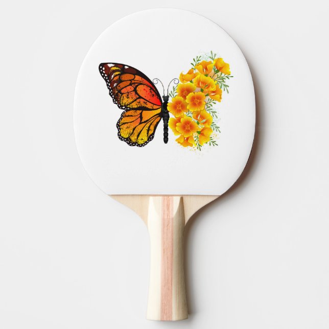 Blume Butterfly mit gelbem Kalifornien-Mohn Tischtennis Schläger (Vorderseite)