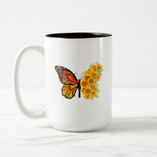 Blume Butterfly mit gelbem Kalifornien-Mohn Zweifarbige Tasse