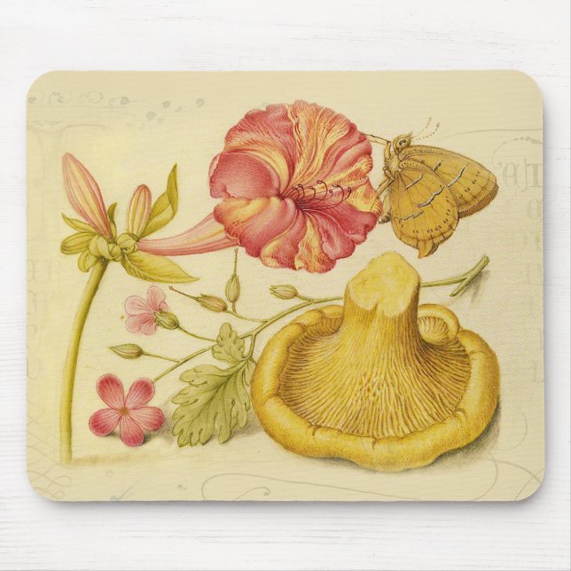 Blume Butterfly Mushroom Wasserfarbe Malerei Mousepad (Vorne)