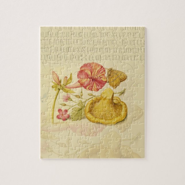 Blume Butterfly Mushroom Wasserfarbe Malerei Puzzle (Vertikal)