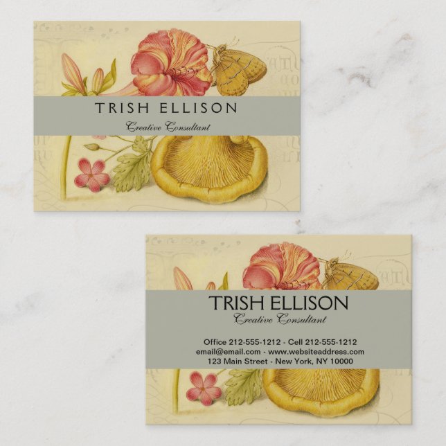 Blume Butterfly Mushroom Wasserfarbe Malerei Visitenkarte (Vorne/Hinten)