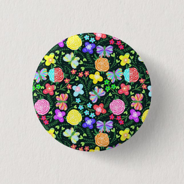 Blume Butterfly Regenbogen Button (Vorderseite)