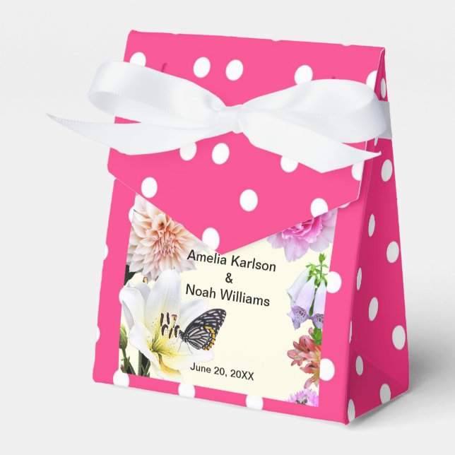 Blume & Butterfly Wedding Picture Polka Dots Geschenkschachtel (Vorderseite)