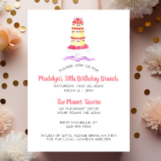 Blume Cake Pink Strip Party Einladung
