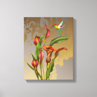 Blume - Calla Lilies und Hummingbird Leinwanddruck