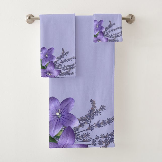 Blume Campanula Lavendel Lila Hintergrund Badhandtuch Set (Insitu)