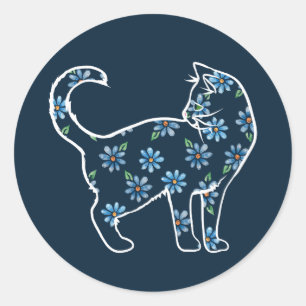 Blume Cat Blue Daisy Cats Runder Aufkleber