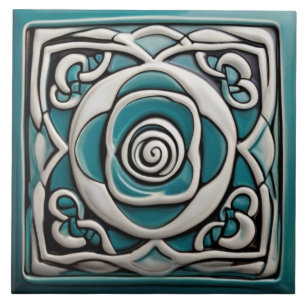 Blume "Celtic Inspiriert Turquoise" und "White Ros Fliese