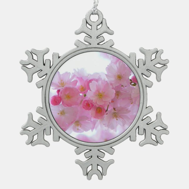 Blume Cherry Tree Schneeflocken Zinn-Ornament (Vorderseite)