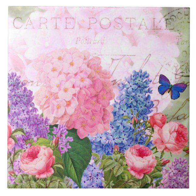 Blume Collage French Accent Keramik Tile Fliese (Vorderseite)