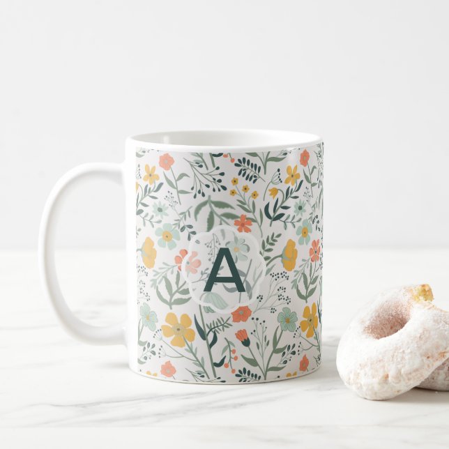 Blume Coral Mustard Monogram Vivid Kaffeetasse (Mit Donut)