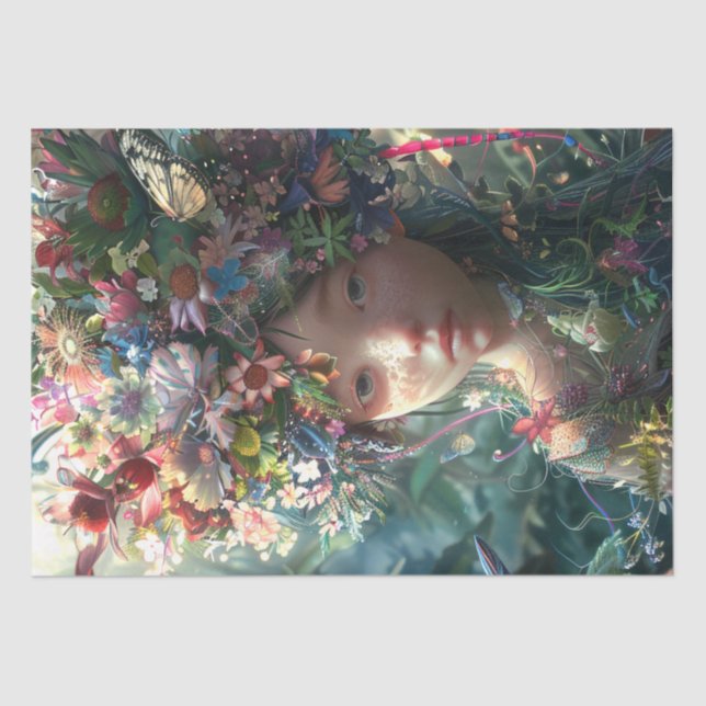 Blume Covered Fairy Girl Decoupage Seidenpapier (Vorderseite)