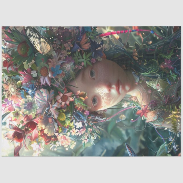 Blume Covered Fairy Girl Decoupage Seidenpapier (Vorderseite)