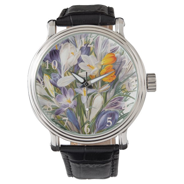 Blume Crocus Spring Botanische Blumenpracht Armbanduhr (Vorderseite)