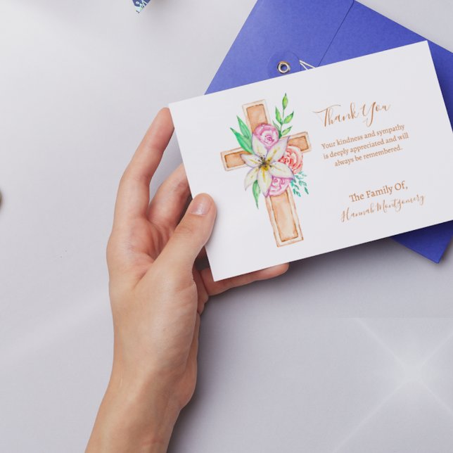 Blume Cross Foto Beileid Beerdigungskarte Mitteilungskarte (Von Creator hochgeladen)