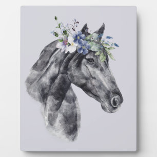 Blume Crown Black Horse Portrait Fotoplatte