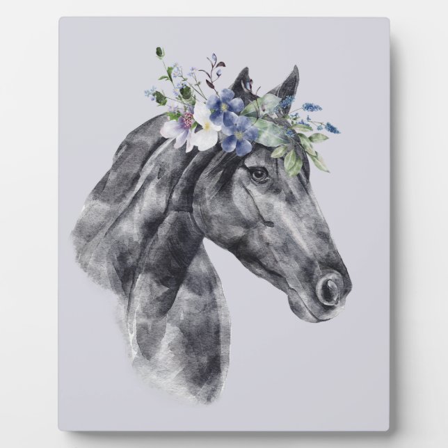 Blume Crown Black Horse Portrait Fotoplatte (Vorderseite)