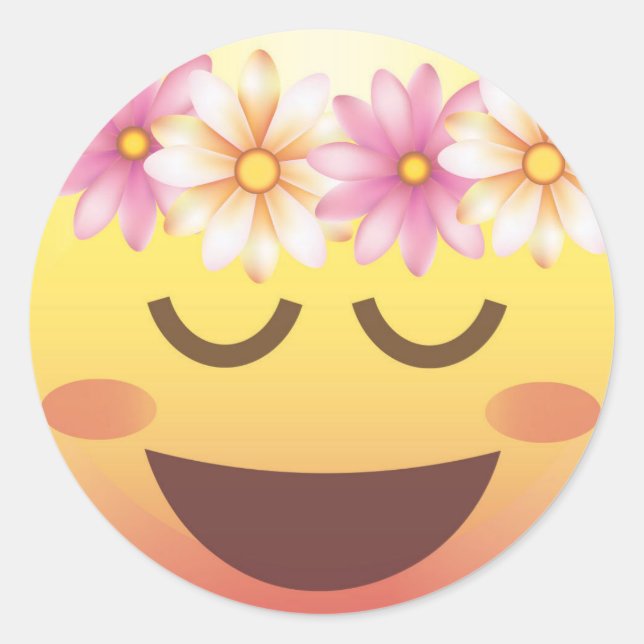 Blume Crown Happy Calm Emoji Face Sticker (Vorderseite)