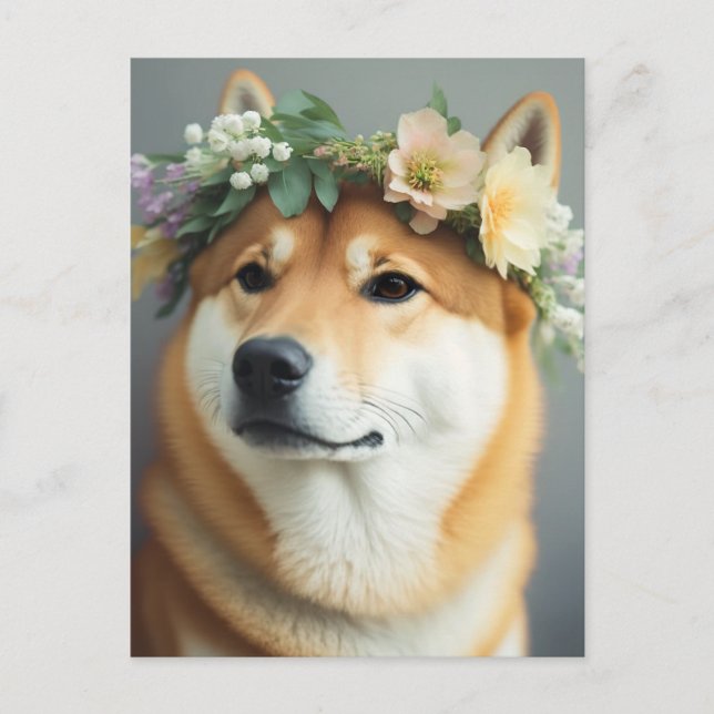 Blume Crown Shiba Inu Postkarte (Vorderseite)