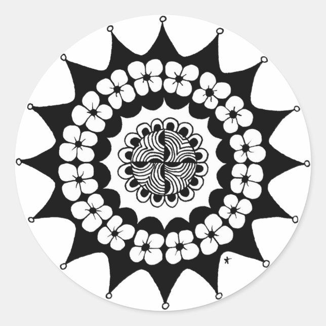Blume Crown Zen Mandala Runder Aufkleber (Vorderseite)