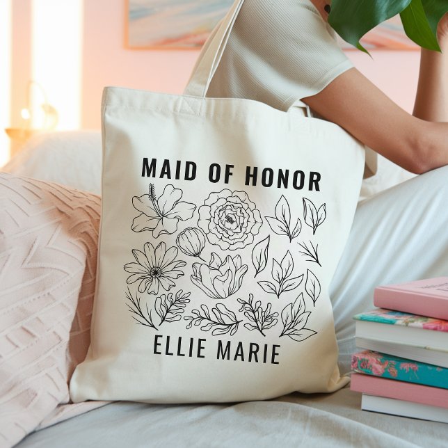 Blume Custom Trauzeugin Bag für Brautparty Tragetasche (maid of honor tote bag, floral tote bag, minimalist bridesmaid gift, bachelorette party bag,)