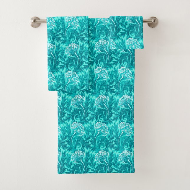 Blume Damask, Türkis und Aquamarin Blau Badhandtuch Set (Insitu)