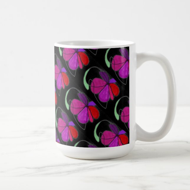 "Blume Dance on Black Tiled" Abstrakte Design-Tass Tasse (Rechts)