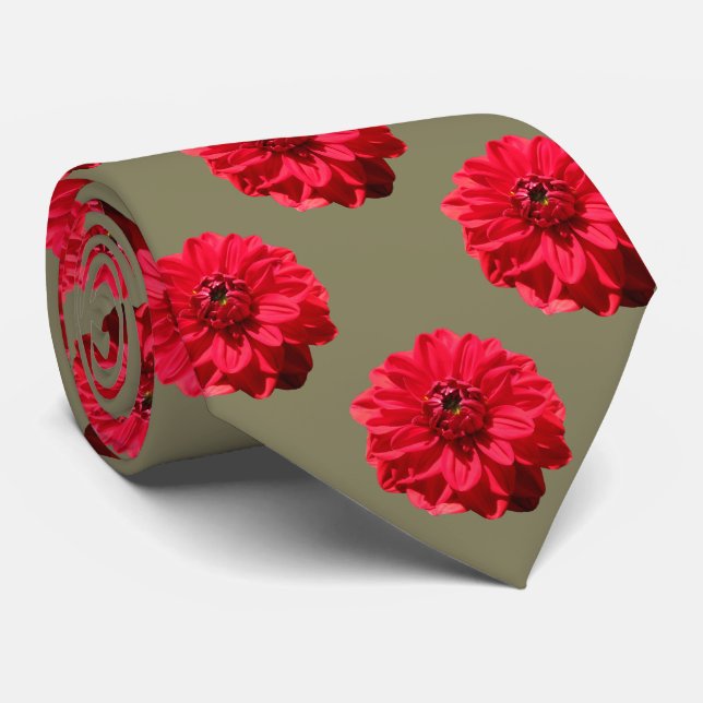 Blume deckte rotes Dahlie-Foto mit Ziegeln Krawatte (Gerollt)