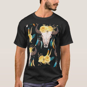 Blume Dekoriert Buffalo Skull Nahtlos T-Shirt