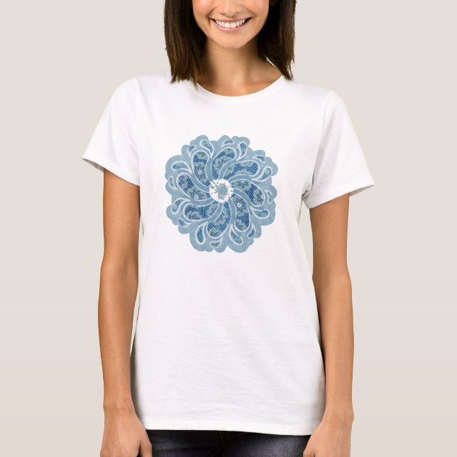 Blume & Denim verblasste Aqua-Designer T-Shirt (Vorderseite)