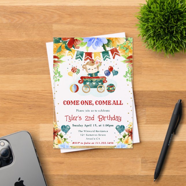 Blume der Aquarellbilder Affe Kindergeburtstag Acryleinladungen (Insitu (Einladungskarte))