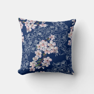 Blume der Aquarellfärbung mit Zweiglinie Kissen