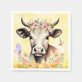 Blume der Aquarellkuh in einem Wiesenpapier Serviette