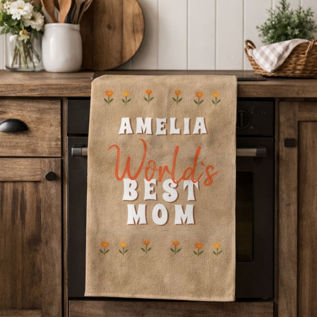 Blume der besten Mama der Welt in rustikaler Beige Geschirrtuch (Von Creator hochgeladen)