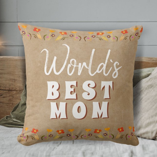 Blume der besten Mama der Welt in rustikaler Beige Kissen (Von Creator hochgeladen)