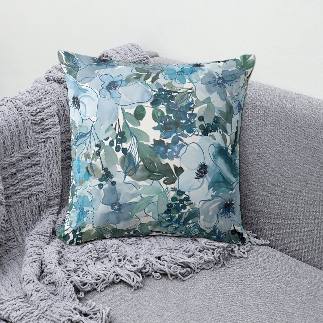 Blume der blauen Linie und des Berries Throw Kisse Kissen (Von Creator hochgeladen)