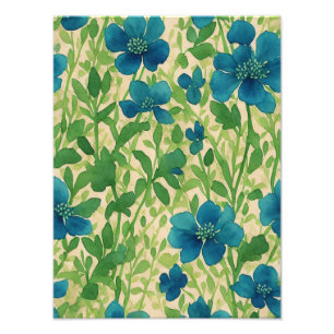 Blume der blauen Wildblume Vintages Ephemomuster Fotodruck