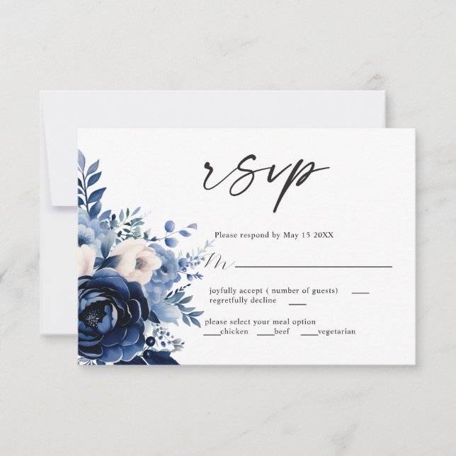 Blume der Blue Wedding RSVP-Karte RSVP Karte (Vorderseite)