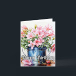 Blume der Blüte Karte<br><div class="desc">Diese super einzigartige Geburtstagskarte zeigt einige blühende Lilienblütenlilienblüten in einem Metallanhänger. Bitte passen Sie alle verfügbaren Optionen nach Ihren Wünschen an.</div>