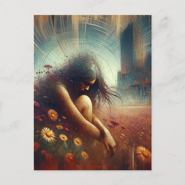 Blume der doppelten Exposition, die von einer Frau Postkarte (Vorderseite)