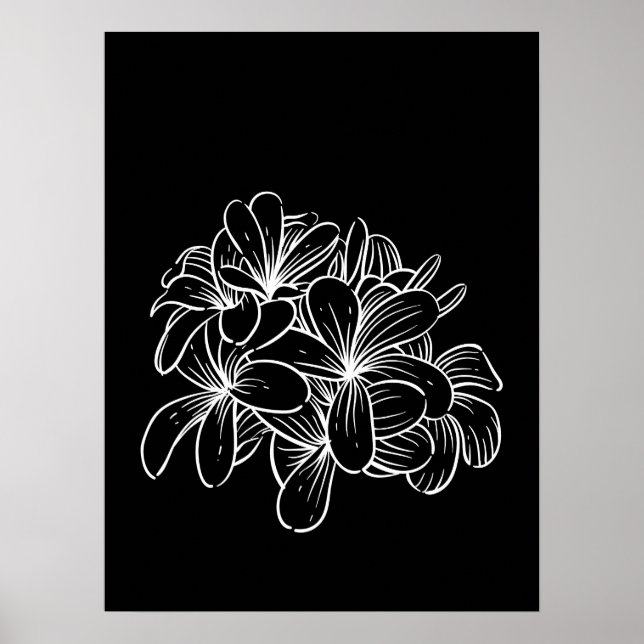 Blume der einfachen Minimal Floral Line Schwarz-we Poster (Vorne)