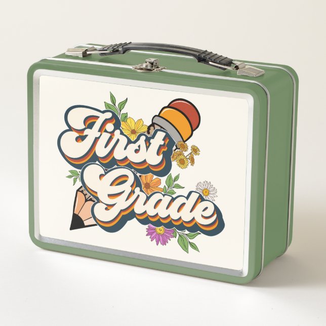 Blume der ersten Klasse und Stift Metall Brotdose (Vorderseite)