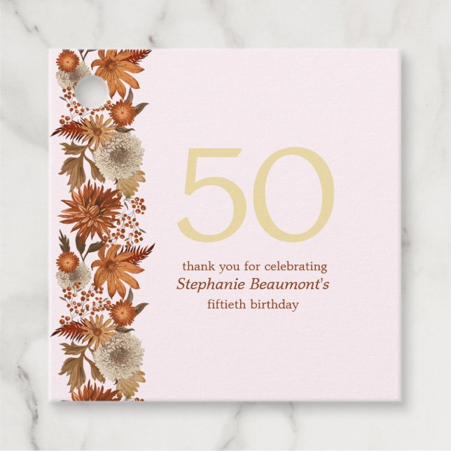 Blume der Frau im Herbst 50. Geburtstag Geschenkanhänger (Vorderseite)