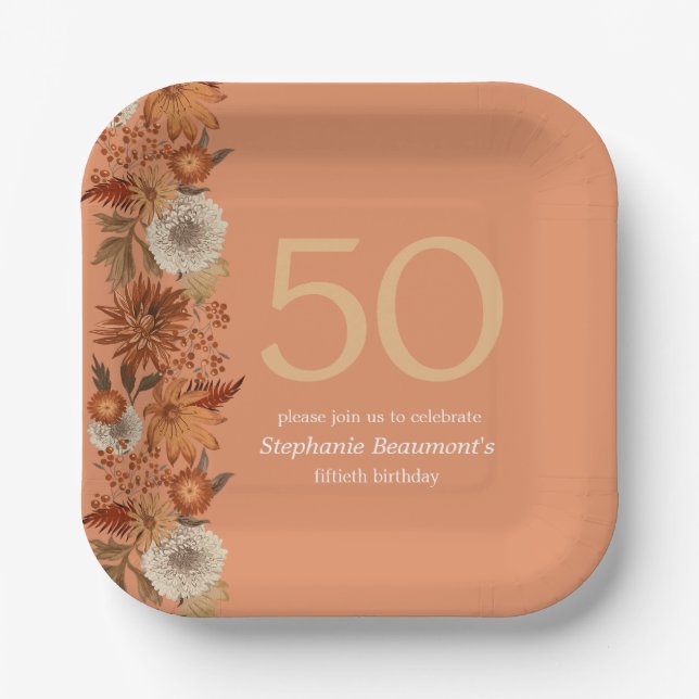 Blume der Frau im Herbst 50. Geburtstag Pappteller (Vorderseite)