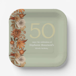 Blume der Frau im Herbst 50. Geburtstag Pappteller
