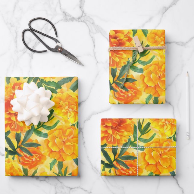 Blume der gelben und orangen Marigold-Art Geschenkpapier Set (Vorderseite)