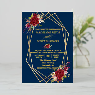 Blume der geometrischen Rahmen Burgundy Folieneinladung