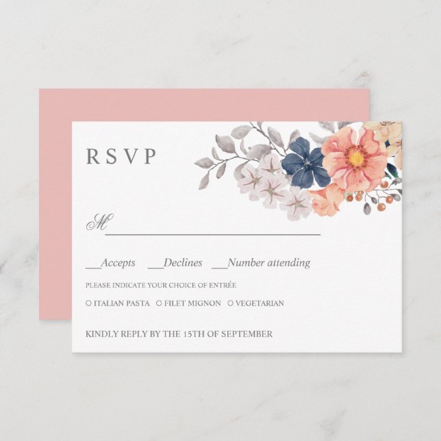 Blume der Korallenflotte WEDING RSVP MEAL CHOICE (Vorne/Hinten)