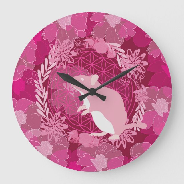Blume der Lebensmaus Große Wanduhr (Vorderseite)